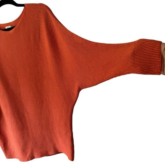 Chico's Women Orange Coral Metallic Ribbed Banteau 3/4 Sleeve Sweater Sz 2 Large - Picture 5 of 7